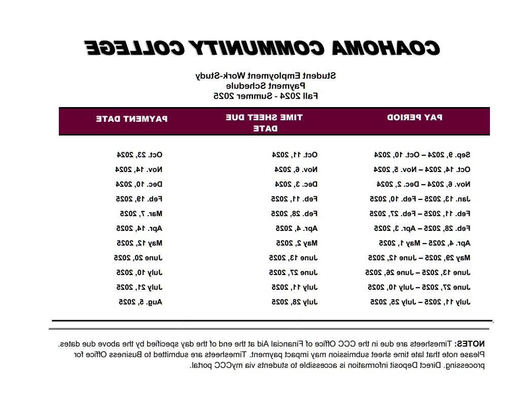 24-25 Work Study Payment Schedule